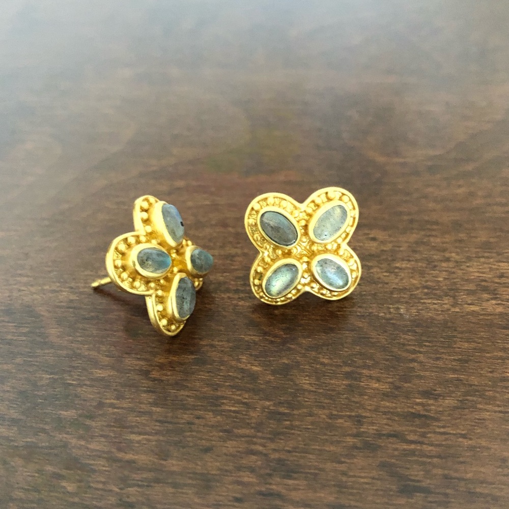 Julie Vos labradorite clover stud earrings gold